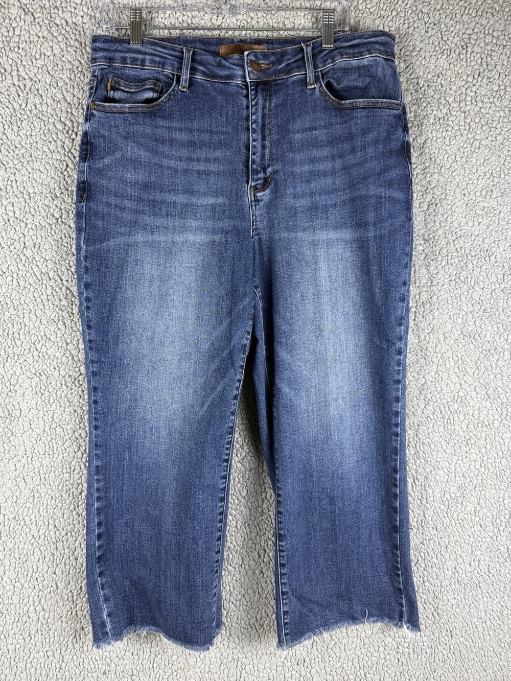 Judy Blue Wide Leg Jeans Womens 16W High Rise Raw Hem Stretch Denim